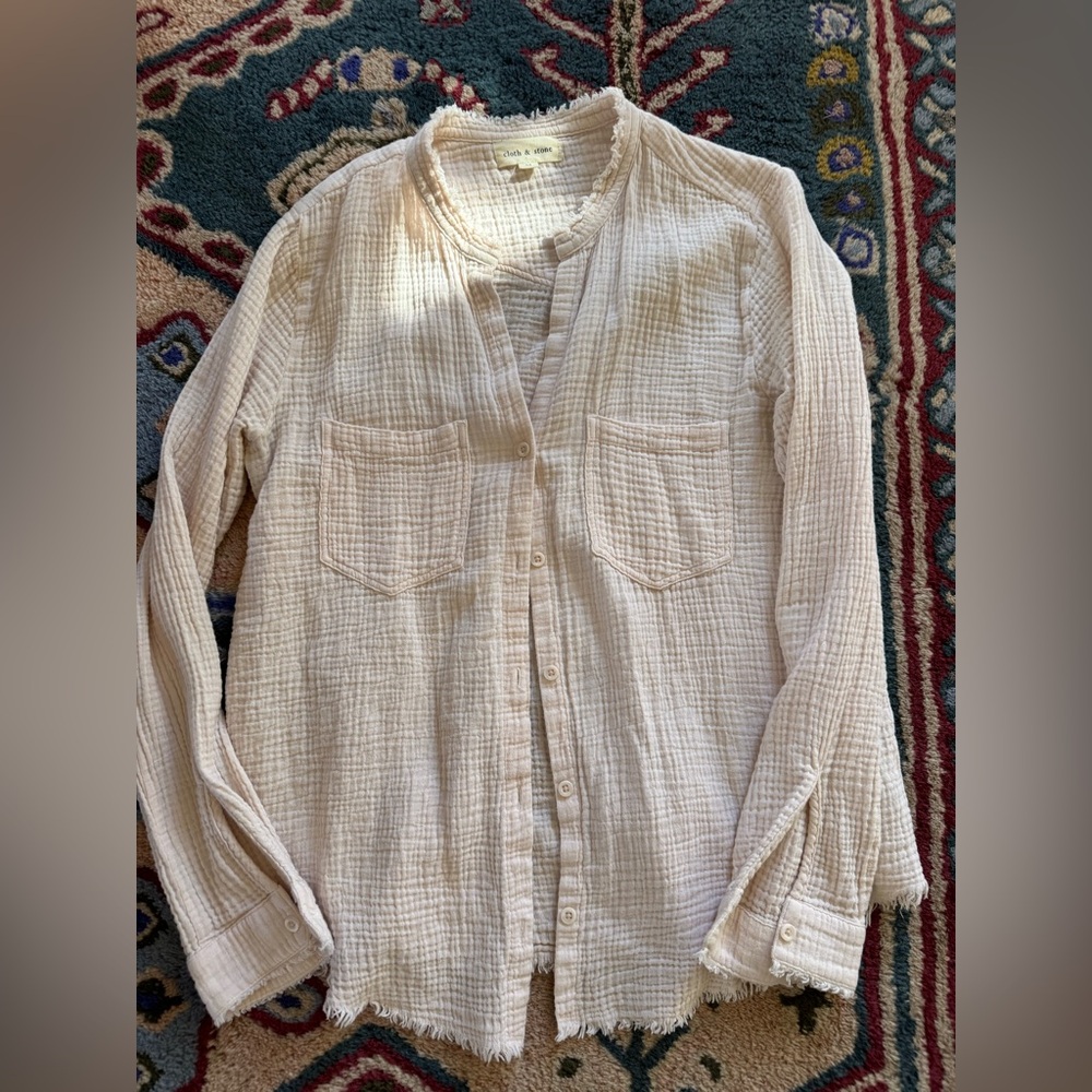 Cream Textured Button-Up Shirt